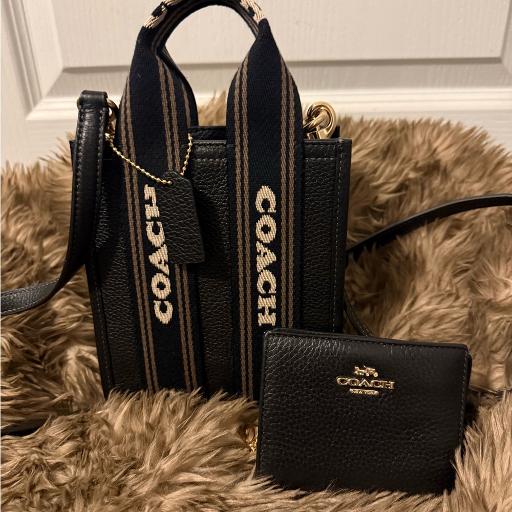 Coach Black Mini Crossbody and with Tan Accents with matching wallet